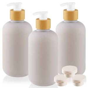 lot 20416 image: 3 Pcs 500ml17oz Plastic Shower Soap Dispenser Empty Pump Bottles with Bamboo Pump & Plastic Lid for Bathroom Kitchen Body Wash Shampoo Hand Soap Dish Soap Gel - Grey