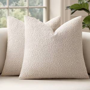 lot 20421 image: MIULEE 24x24 Inch Decorative Euro Sham Pillow Covers for Couch Bed Set of 2 Textured Boucle Neutral Throw Pillow Covers Natural Beige Ivory Accent Solid Pillowcases Sofa Living Room Home Decor