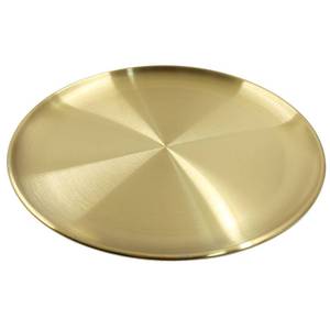 lot 20422 image: Piutouyar 26 cm  10.24 Inch Round Serving Tray, Stainless Steel Circular Metal Platter, Decorative Tray Gold Dinner Dishes for Kitchen, Bathroom, Home (Minor Dent)