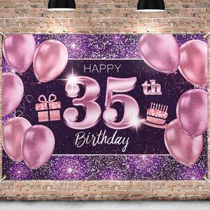 lot 20423 image: PAKBOOM Happy 35th Birthday Banner Backdrop - 35 Birthday Party Decorations Supplies for Women - Pink Purple Gold 4 x 6ft