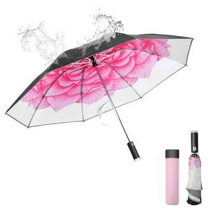 lot 20429 image: Cooloutdoors Umbrella Windproof Travel Umbrella for Rain Durable & Compact, Strong Metal Frame, Waterproof Canopy - Pink Flower Print