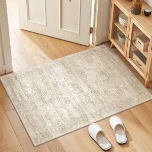 lot 20432 image: Restydon 2x3 Washable Rug Runner for Bathroom, Soft Entryway Rug for Laundry Room, Kitchen, Vintage Abstract Hallway Runner for Bedroom, Anti-Slip Door Mat Indoor Entrance(2x3, BeigeIvory)