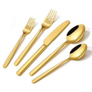 lot 20433 image: KINGSTONE Gold Silverware Set, 20 Piece Flatware Cutlery Set for 4, 1810 Stainless Steel Silverware Mirror Polished Dishwasher Safe for Home, Restaurant, Wedding, Party(SILVER with Design, 20 pieces)
