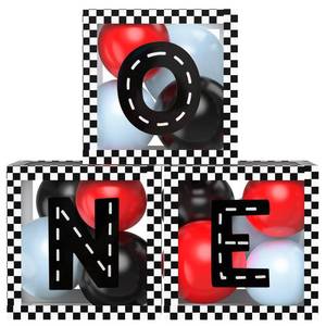 lot 20437 image: Fast ONE Birthday Decorations for Boys, Race Car Letters Boxes with Balloons, ONE Blocks for First lap around the track Formula Theme 1st Birthday Photoshoot Props