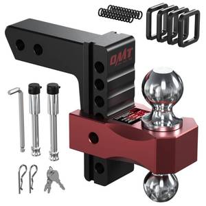 lot 19536 image: Orion Motor Tech Adjustable Trailer Hitch for 2 in. Receiver, Dual-Ball Mount Tow Hitch with 6 DropRise 2 & 2-516 Balls, Drop Hitch with Locking Pins for Class III V Vehicles 8000-12500 GTW, Red