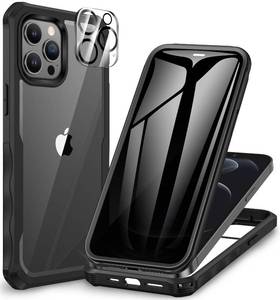 lot 20446 image: CENHUFO Privacy for iPhone 12 Pro Max Case, Full Body Phone Case with Built-in 9H Tempered Glass Privacy Screen Protector and Camera Lens Protector, Anti Peep Shockproof Bumper Clear Cover - Black