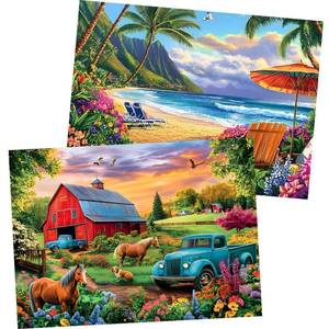 lot 20448 image: 2 Pack 500 Pieces Puzzle for Adults, Beach Farm Puzzle for Adults Seniors, Horse Dog Tractor Flower Jigsaw Puzzles 500 Pieces, No Dust Colorful Challenging Puzzles Game Gift 20.5  15 (Open Box, May Be Missing Pieces)