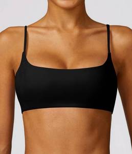 lot 20460 image: Comper Womens Sports Bra with Thin Straps Stretchy Wirefree Workout Bras Lightweight Workouts Bralette with Removable Pads (Black-S)