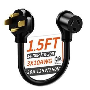 lot 20470 image: PlugSaf 1.5FT 30AMP 125V250V 3 Prong to 4 Prong Dryer Adapter, NEMA 14-30P Male to 10-30R Female, Dryer Plug Adapter 3 to 4 Prong Outlet, STW 10 Gauge, ETL Listed