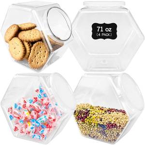 lot 20472 image: Woozettn 4 Pcs Plastic Candy Jars,71 Oz Clear Plastic Cookie Jars,Hexagonal Candy Containers with Lids for Kitchen,Dry Food,Candy,Dog Food,Cookies,Coffee Pod,Laundry Pod