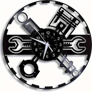 lot 20395 image: Steampunk Wall Clock 12 - Industrial Gear Design with WrenchPiston Tools, Silent Quartz Movement, Perfect WorkshopGarage Decor & Engineer Gift (Black