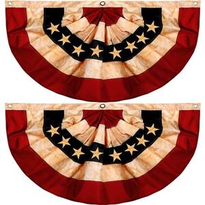 lot 10192 image: Tatuo 2 Pcs 3 x 6 ft Vintage Tea Stained American Bunting Flags Pleated Patriotic Half Fan Flag Outdoor Bunting for 250th Anniversary Banner USA Memorial Day 4th of July Decorations Independence Day