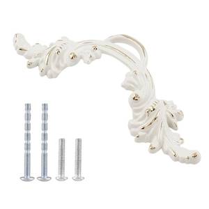 lot 10198 image: Jiozermi 6 Pcs Ivory White Cabinet Pulls Handles, Vintage Decorative Kitchen Drawer Pulls for Door Kitchen Drawer Dresser Wardrobe Cupboard, Gold Edge