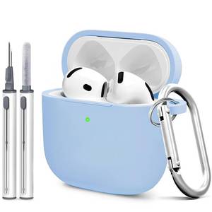 lot 10234 image: Woyinger for Airpods 4th Case Cover, Come with Cleaner Kit,Soft Skin Silicone Case Cover with Keychain, Full Protective Case for Men and Women, Compatible with AirPods 4th Generation Case,Sky Blue