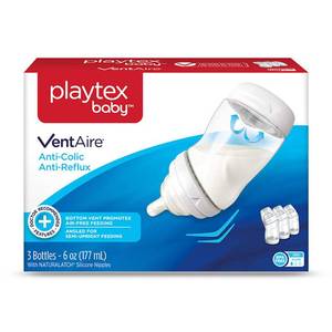 lot 20447 image: Playtex Baby VentAire Bottle, Helps Prevent Colic and Reflux, 6 Ounce Bottles, 3 Count