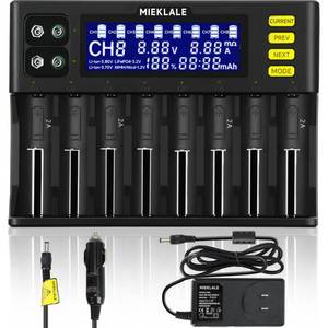 lot 20449 image: 18650 Battery Charger, MIEKLALE 82 Bays Smart Universal Battery Charger with LCD Display for Rechargeable Batteries Li-ion LiFePO4 RCR123 16340 26650 10440 14500 & 9V, NiMH NiCd AAA AA(82Slots) (Batteries not Included)