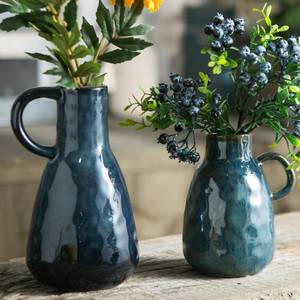 lot 1667 image: Tanvecle Ceramic Vase Set of 2, Blue Glazed Small Pottery Vases with Handles, Decorative Clay Vase Modern Farmhouse Decor, Centerpiece Dining Table Decorations Porcelain