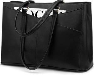 lot 1687 image: LOVEVOOK Laptop Bag for Women 17.3 Inch Tote Bags Waterproof Leather Briefcase Computer Women Business Office Work Bag,Black