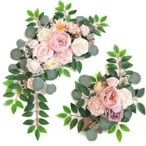 lot 1933 image: Piklado Faux Flower Swag Set of 2 for Wedding Welcome Signs Floral Swag Wedding Reception Ceremony Signs Decor (Pink)