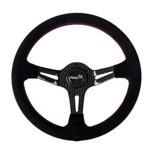 lot 1934 image: RASTP 13.8in350mm Racing Steering Wheel, Grip Suede Leather and Real Carbon Fiber Spoke 6 Bolt Steering Wheel