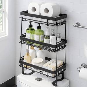 lot 1939 image: PowerKing Over The Toilet Storage Shelf, 3 Tier Bathroom Organizer Rack, No-Drill, Rust-Resistant Steel, Toilet Paper Holder for Restroom Bathroom, Black