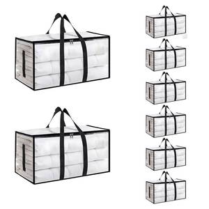 lot 1941 image: 8 Pack-Extra Large Heavy Duty Moving Bags - Waterproof Storage Totes with Handles and Zippers, Foldable for College Dorm, Storage (Clear)