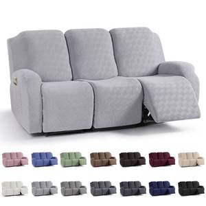 lot 1944 image: KinCam Recliner Covers, Stretch Reclining Chair Covers, Recliner Sofa Slipcovers Stripe Jacquard Recliner Couch Covers Furniture Protector Covers for Pet Kid (3 Seater, Silver Gray)