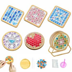 lot 1952 image: 5 Sets DIY Mosaic Tiles for Crafts - Mosaic Kits for Adults with 1 Coaster Holder, Perfect for Handmade Drinks Trays, Home Decor and Thoughtful Gift Ideas