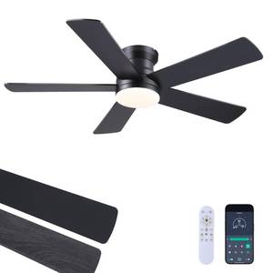 lot 1958 image: Ayaoty Ceiling Fans with Lights - 48in Black Flush Mount Ceiling Fan Light with 6 Speeds 3CCT Dimmable, Revesible Motor, Low Profile Fan Light for Modern Indoor Bedroom, Kitchen