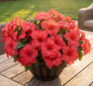lot 1961 image: Vemander Artificial Fake Flowers Plants for Outdoor Decoration, 4PCS Faux Petunias Silk Flower UV Resistant No Fade for Home Outside Garden Balcony Yard Porch Realistic Indoor Decor (Red)