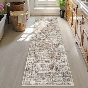 lot 1967 image: Uphome Bathroom Runner Rug, Distressed Tribal Farmhouse Khaki Bathroom Mat, Large Bathroom Rugs Non Slip Washable, Oriental Retro Boho Bath Mat Runner for Bathtub Sink Hallway, 24x71 inch