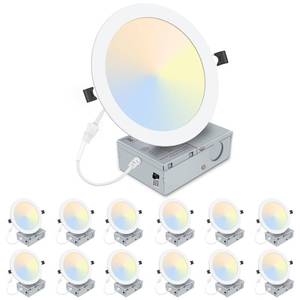 lot 1974 image: LZHOME 12 Pack 8 Inch LED Recessed Lighting with Junction Box Ultra-Thin, 3000K4500K6000K Selectable, 8in Dimmable Canless LED Downlight, 1800LM CRI80 High Brightness 5percent-100percent Recessed Light
