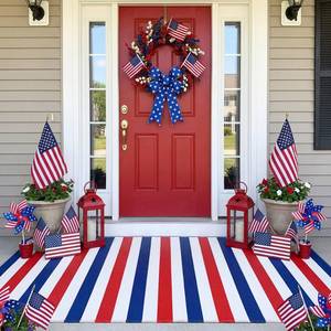 lot 1975 image: Tinideya 4 x 6 Patriotic Outdoor Rug Plastic Straw Front Doormat Mat Patio Deck Mat Red White and Blue Outdoor Rug Indoor Garden Lawn Balcony Porch Holiday Decor(Striped, Red, Blue and White)