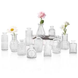 lot 1987 image: Set of 12 Glass Bud Vase Set, Small Vintage Clear Flower Vase Centerpieces for Table Bulk Cute Rustic Style Mini Vase for Home Decor Wedding Baby Shower Birthday Party