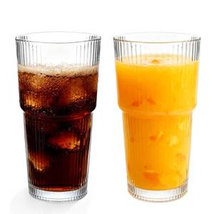lot 1994 image: Elitrivox Ribbed Glass Cups 20oz - Drinking Glasses Set for Iced Cold Coffee,Juice, Wine, Dishwasher Safe, Large Glass Coffee Cup for HomeOffice Use, 2pack