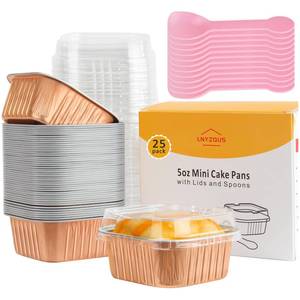 lot 2035 image: LNYZQUS 5oz Foil Baking Cups with Lids 25 Pack, Square Mini Cake Pans Disposable Muffin Tins, Small Cupcake Containers for Oven, Individual Ramekins for Holiday Baking Gifts-Champagne
