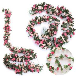 lot 2062 image: Fake Rose Vines Flowers Plants, 2 Pack 8.2 Feet Artificial Rose Flower Vine Hanging Flower Garland for Room Home Hotel Office Wedding Party Garden Craft Art Decor Pink