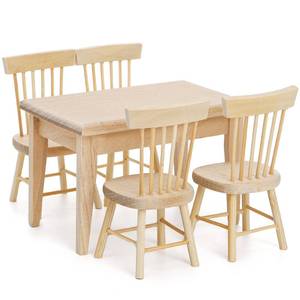 lot 2086 image: Nicunom Dollhouse Dining Room Furniture Set, 112 Scale Miniature Table and 4 Chairs, Wooden Doll House Accessories