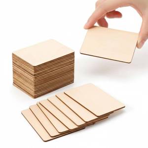 lot 2097 image: 100 Pcs Unfinished Wood Pieces Blank Wood Squares Round Corner for Painting Writing Carving Letter Scrabble DIY (2.08in x 1.37in Rectangle)