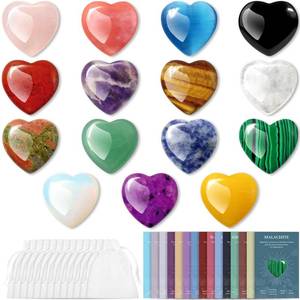 lot 2101 image: 15Pcs Heart Crystals and Healing Stones Bulk, 0.8in Natural Polished Heart Shaped Rocks Gemstones with Meaning Cards for Meditation Balancing Chakra Reiki Spiritual Valentines Mothers Day Gifts