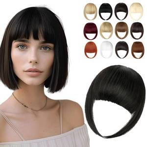 lot 2103 image: Cephermer Clip in Bangs, Synthetic French Bangs Hair Clip, Fake Bangs Fringe with Temples Hairpieces for Women Natural Curved Hair Extensions for Daily Wear Natural Black