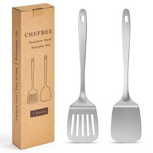 lot 2105 image: ChefBee 2PCS Metal Spatula Set - Stainless Steel Spatula Solid and Slotted Turner Flipper for Kitchen Use, Heat Resistant Kitchen Cooking Utensils for Flipping Fish, Eggs, Pancakes, Dishwasher Safe
