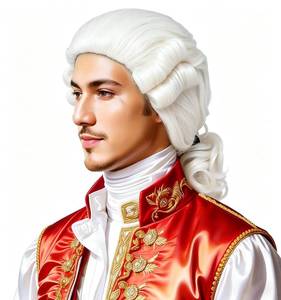 lot 2108 image: Kavsni Judge Colonial Wig Man Long Wave White Wig George Washington Halloween Costume Cosplay Wigs (White)