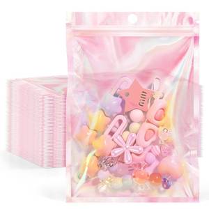 lot 2110 image: FUNFERY 4x6 inch Rainbow Clear Window Smell Proof Holographic Bags,Mylar Resealable Bags Foil Pouch Packaging Bag for Candy,Jewelry, Small Business Supplies - 50 Pack