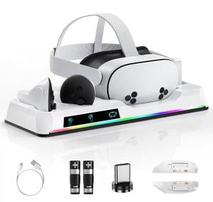 lot 2111 image: Charging Dock for Oculus Quest 33S, Magnetic VR Charger with 2 Rechargeable Batteries for Oculus Quest 3S3 Accessories, VR Headset and Charger Controller Supports LED Indicator