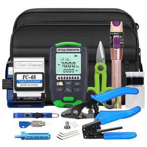 lot 4010 image: Fiber Optic Termination Tool Kit 10-in-1 Equipped with A-D7 Optical Power Meter (-70 - 10 dBm), FC-6S Fiber Cleaver and Wire Stripping Pliers, Aramid Scissors, Fiber Optic Tool Kit