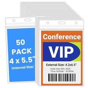 lot 4011 image: 50Sets Bulk Acsurpo Large ID CardandCredential Holder- External Size 4.2x6.5  Fit 4x5.5,3.5x5 Inserts Name Badge Holders Top-Loading Card Sleeve for Employee,Student,Nurse,Clear PVC Work Badge Sleeve