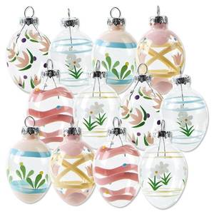 lot 4012 image: Lillian Vernon Hand Painted Blown Glass Easter Ornaments - Handcrafted Hanging Tree Decorations, Easter Egg Holiday and Party Decor, 2 in, Assorted, 12-Piece Set