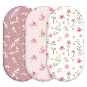 lot 4018 image: Civarua Kids Floral Bassinet Sheets Girl 3 Pack, Breathable Cozy Fitted Mattress Sheet, Elastic Travel Bassinet Fashionable, Standard Cradle Safe Sheets for Baby Boy Girls 32in x 16in