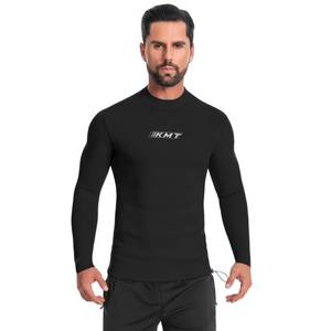 lot 4020 image: KMT Men Wetsuit Top, Long Sleeve Wet Suit 2mm Neoprene Shirt Keep Warm in Cold Water Swimming Scuba Surfing Diving Shirts Zipperless Black L